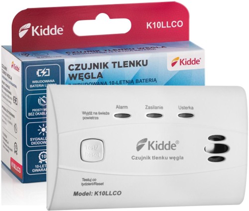 Czujnik czadu Kidde K10LLCO z akcesoriami montażowymi i instrukcją