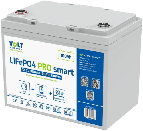 Akumulator LiFePO4 Volt Polska PRO SMART 12,8V 100Ah z BMS 150A, Bluetooth i matą grzewczą